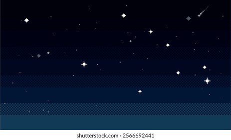 Sky with stars.background in pixel art. Vector illustration.	