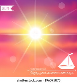 Sky with summer sun burst. Vector illustration.