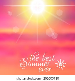 Sky with summer sun burst. Vector illustration.