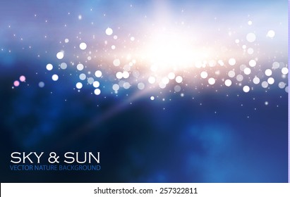 Sky & Sun Blur Bokeh Light Background.  Vector Illustration