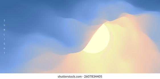 Sky with sun in the clouds. Nature background. Modern pattern. 3d vector Illustration.