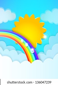 sky with sun, clouds and a rainbow