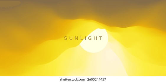 Sky with the sun in the clouds. Sunset. Background of nature. Modern pattern. 3d vector illustration for brochure, poster, presentation, flyer or banner.