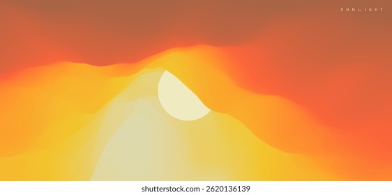 Sky with the sun in the clouds. Sunset. Background of nature. Modern pattern. 3d vector illustration for brochure, poster, presentation, flyer or banner.