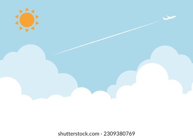 A Sky with a Sun and Drifting Airplane Clouds