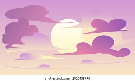 The sky and the sun in the evening where the sky turns pink and purple, illustration Vector EPS 10