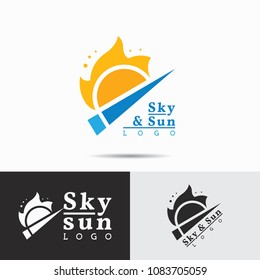 Sky and sun logo icon template in clean minimalist style. Business corporate logo design. Vector Illustration