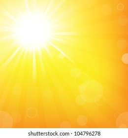 Sky With Sunburst, Isolated On Orange Background, Vector Illustration