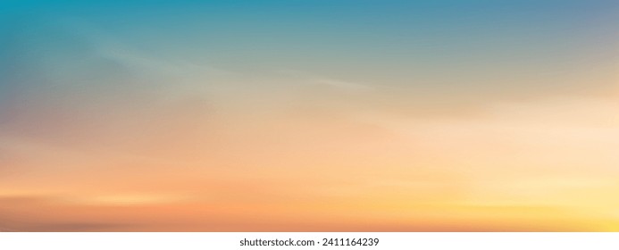 Sky Sunset Pink Background, Vector Horizon beach sunrise clear sky blue, yellow, orange pastel in Spring,Panorama beautiful Nature morning sunrise sky in Summer,Banner landscape background