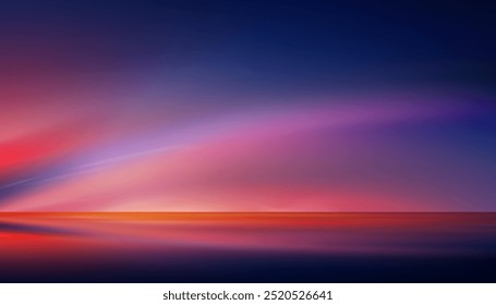 Cielo Puesta de sol con púrpura, rosa, amarillo con nube en la noche, Naturaleza de fondo Cielo azul de la noche después del amanecer del sol, Vector Verano crepúsculo romántico del cielo sobre la playa, Horizonte Anuncio Luz del sol en invierno