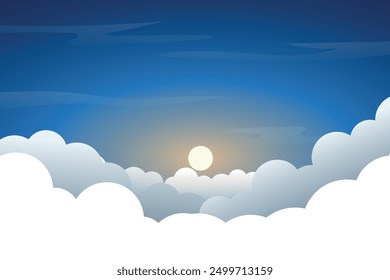 Cielo azul degradado del sol de la puesta del sol en Ilustración vectorial de las nubes