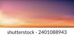 Sky sunset in winter background,Panoramic vector illustration for summer banner.Nature spring landscape with clouds,orange sky in autumn,Sunrise cloud, purple,yellow,pink over tropical sea environment