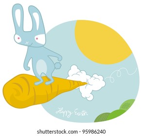 Sky surfing easter bunny on a giant carrot