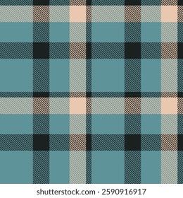 Sky tartan fabric vector, poncho seamless check background. Hippy pattern plaid texture textile in cyan and black colors.