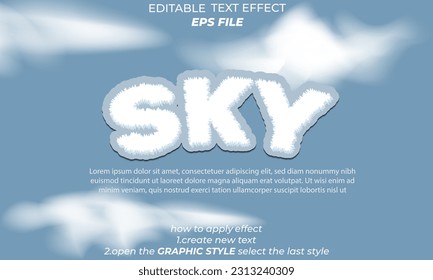 sky text effect, font editable, typography, 3d text. vector template