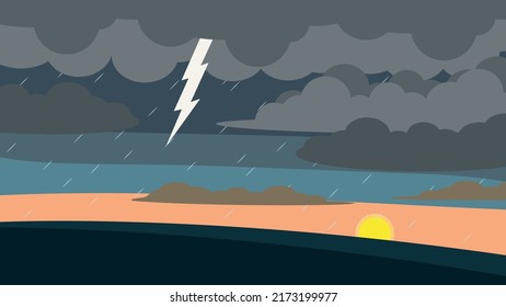 Sky with thunderstorm and sun at sunset