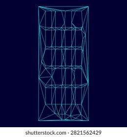 Sky tower building low poly triangulation triangulated polygonal electric cyan blue vibrant aqua neon color outline contour line