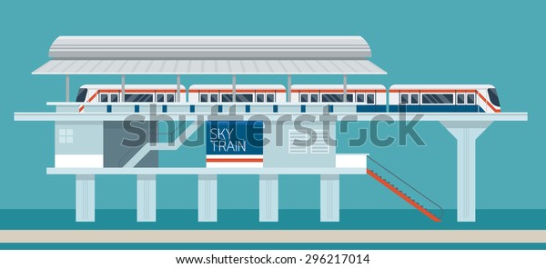 Sky Train Stationフラットデザインイラストアイコンオブジェクト 側面図 のベクター画像素材 ロイヤリティフリー