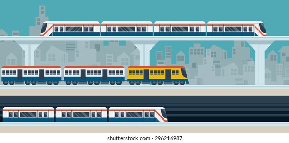 Sky Train, Subway, Illustration Icons Objects, Transportation Concept Set