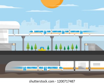Sky Train And Under Ground Train In City