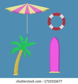 Himmel, Baumstil, flaches Design, Vektorgrafik, Sommerkonzept Ferien-Cartoon-Palme, Sonnencharakter fröhlich lustige Sommerzeit Symbol Hintergrund Vektorsymbol isoliertes Konzept
