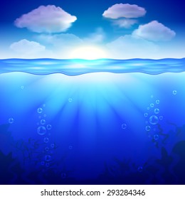 Sky and underwater background photo realistic vector