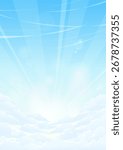 Sky vector background illustration. Blue sky with fluffy white clouds and sunlight.	