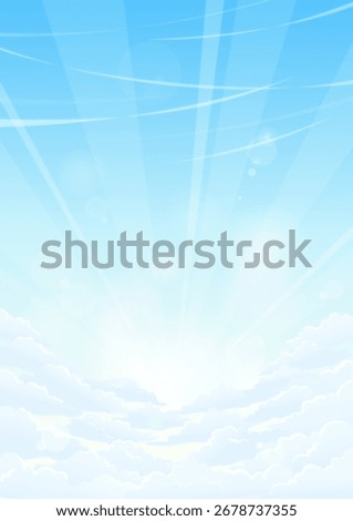 Sky vector background illustration. Blue sky with fluffy white clouds and sunlight.	