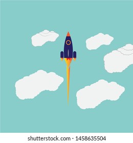 sky vector concept, rocket with clouds vector illustration
