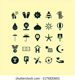 sky vector icons set. with bee, pedestrian sign, beach umbrella and hotel sign in set