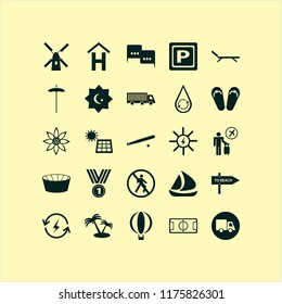 sky vector icons set. with medal, solar panel, renewable energy and speech clouds in set