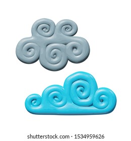 Sky vector illustration of graphic design for nature - plastic cumulus clouds. Glossy isolated figure of autumn or spring shapes. Creative idea or sign of blue and gray cloud flight in air.