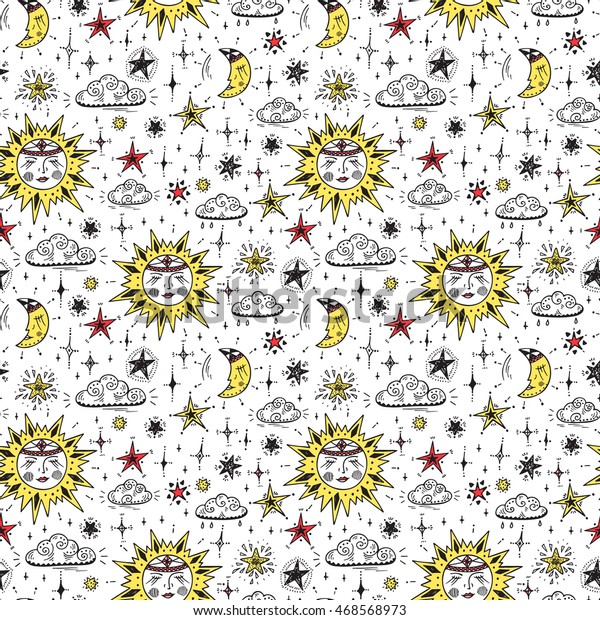 Sky Vector Seamless Pattern Hand Drawn Stock Vector (Royalty Free ...