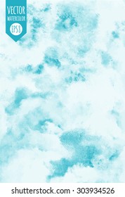 Sky vector watercolor background. Heaven with clouds. Shades of blue. Painted abstract aquarelle backdrop. Fresco imitation. 