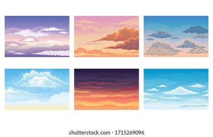 Sky View with Clouds Scudding Across It and Staying Still Vector Scene Set