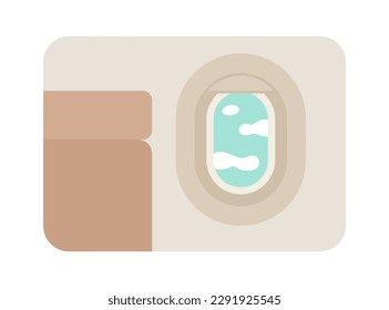 Sky view from window plane semi flat colour vector object. Flying in airplane. Porthole near seat. Editable cartoon clip art icon on white. Simple spot illustration for web graphic design, animation