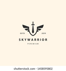 Sky Warrior Logo Hipster Retro Vintage Label Vector Icon Illustration