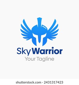 Sky Warrior Logo Vector  Illustration. Template Design Idea Knight helmet with wings element