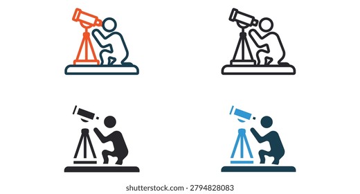 sky watching icons outline and Flat Style,transparent background