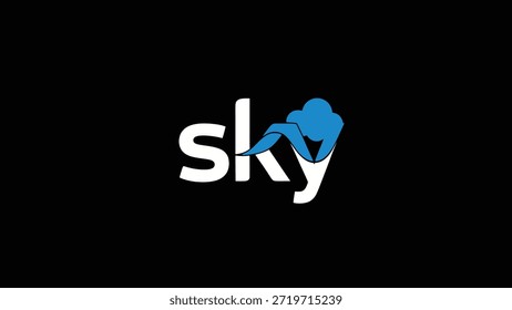 La marca de palabras "cielo" se presenta en letras blancas en negrita, acentuadas por un distintivo gráfico de nube azul integrado en la "y". Todo el logotipo está configurado