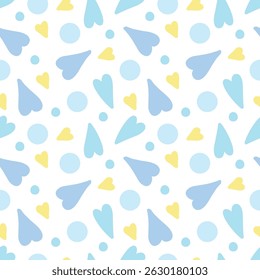 A sky-blue pattern with small abstract hearts around the perimeter.