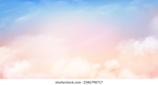 Sky,Cloud Background,Summer sunset pink, blue, orange sky with fluffy cloudy for Winter fairy, dreamy,Vector cartoon fantasy nature of sky spring with soft gradient pastel colour for Easter banner