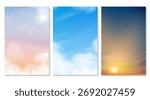 Sky,Cloud Set Backgrounds of Morning Sunrise with shiny sunlight,Suny day clear blue sky,cloud,Golden hour evening Sunset sky.Vector for Summer,Spring,Winter,Autumn landscape nature weather,seasonal 
