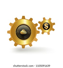 SkyCoin Cryptocurrency Coin Dollar Fiat Exchange Gold Cogwheel Mechanism