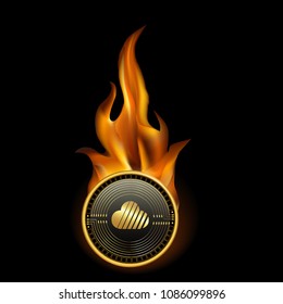 SkyCoin Cryptocurrency Coin On Fire Background