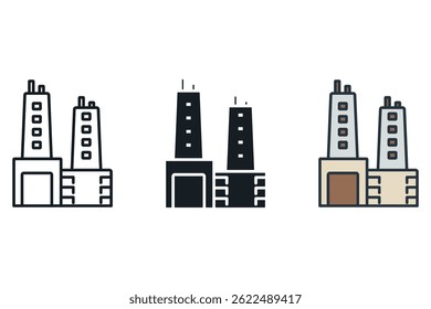 Iconos del rascacielos aislados en el fondo blanco. Diseño de estilo plano