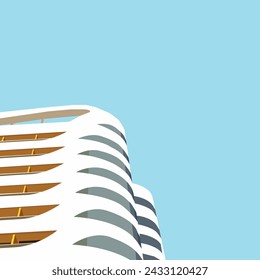Skycraper under the blue sky. Vector background illustration. Space for text.