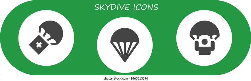 skydive icon set. 3 filled skydive icons.  Collection Of - Parachute