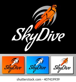 Skydive wings vector logo. Colorful icon flat style. Winged people fly in the sky.