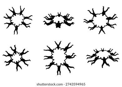 Skydiver circle formation in the sky silhouette vector